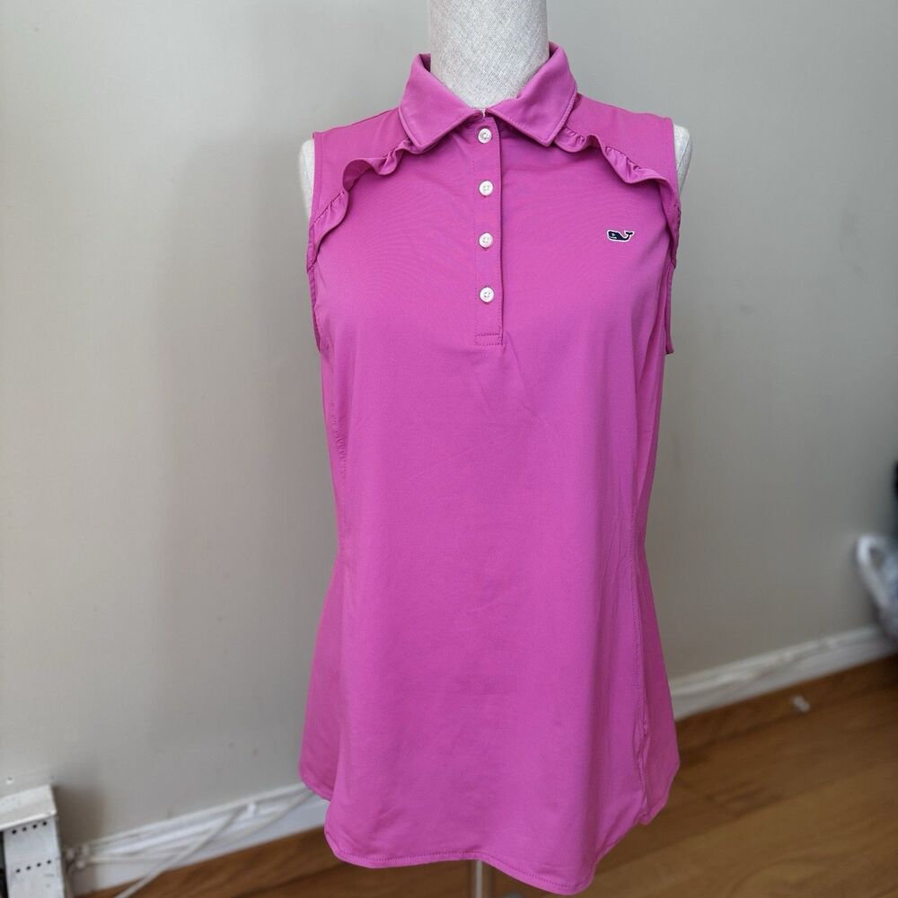 Vineyard Vines Women’s Sleeveless Performance Ruffle Polo Pink M NWT Preppy Golf